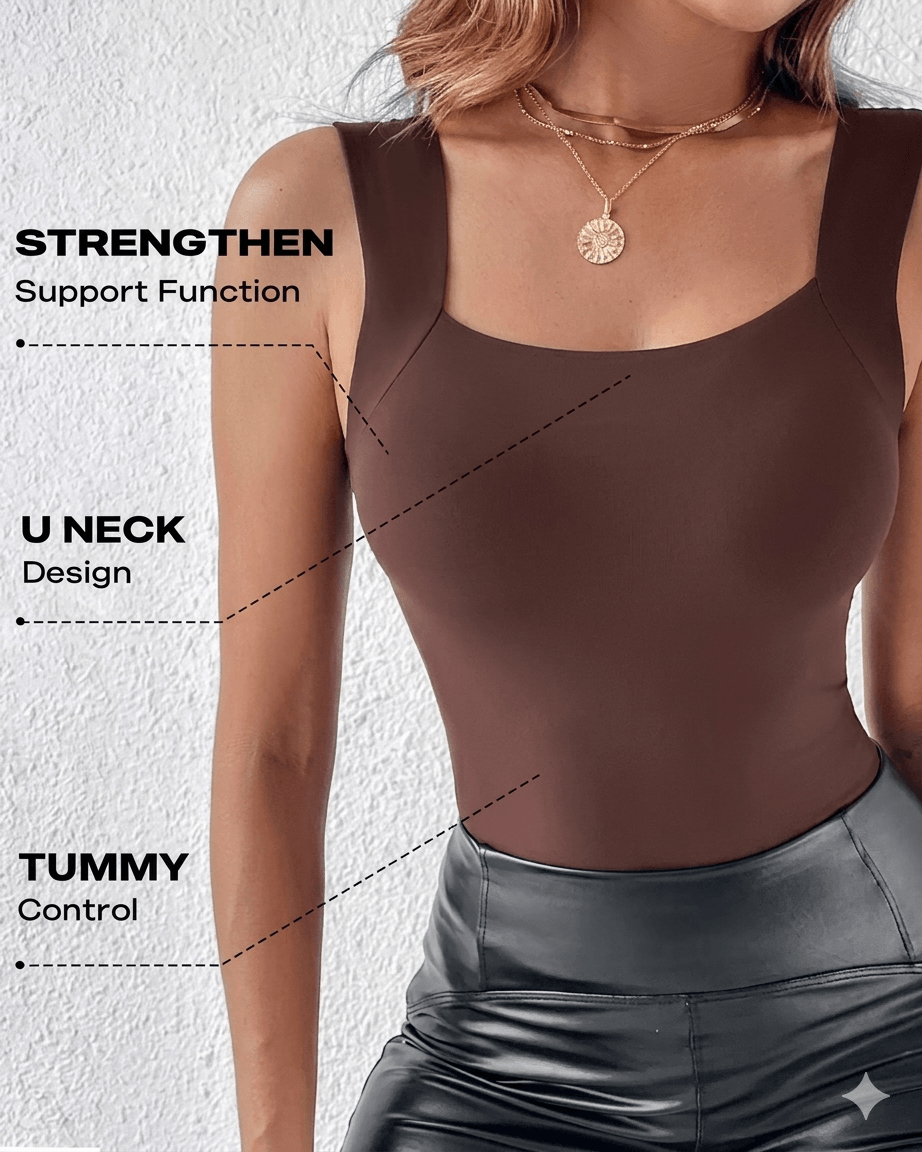 2-in-1 U-Neck Sculpting Tank Top: Built-in Wireless Bra & Tummy Control – Ultra-Soft Seamless Shaper for All-Day Comfort