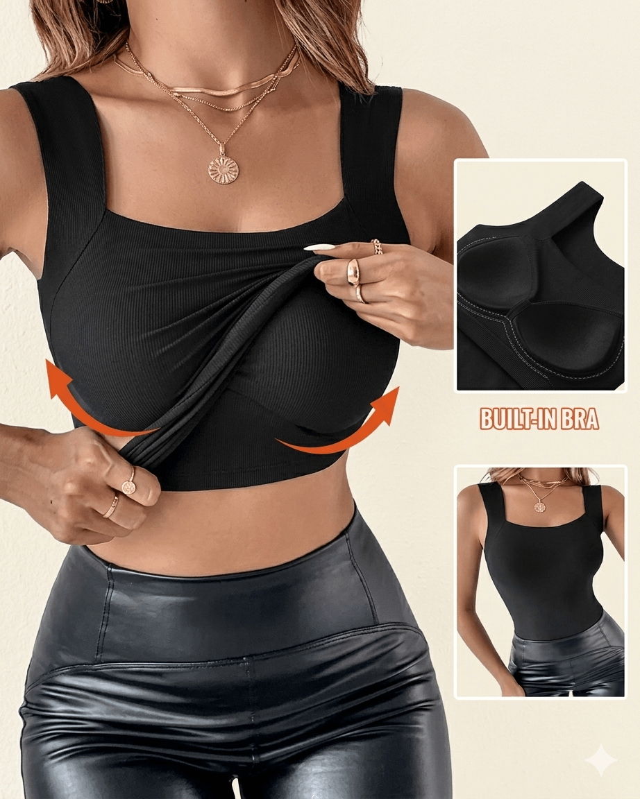 2-in-1 U-Neck Sculpting Tank Top: Built-in Wireless Bra & Tummy Control – Ultra-Soft Seamless Shaper for All-Day Comfort