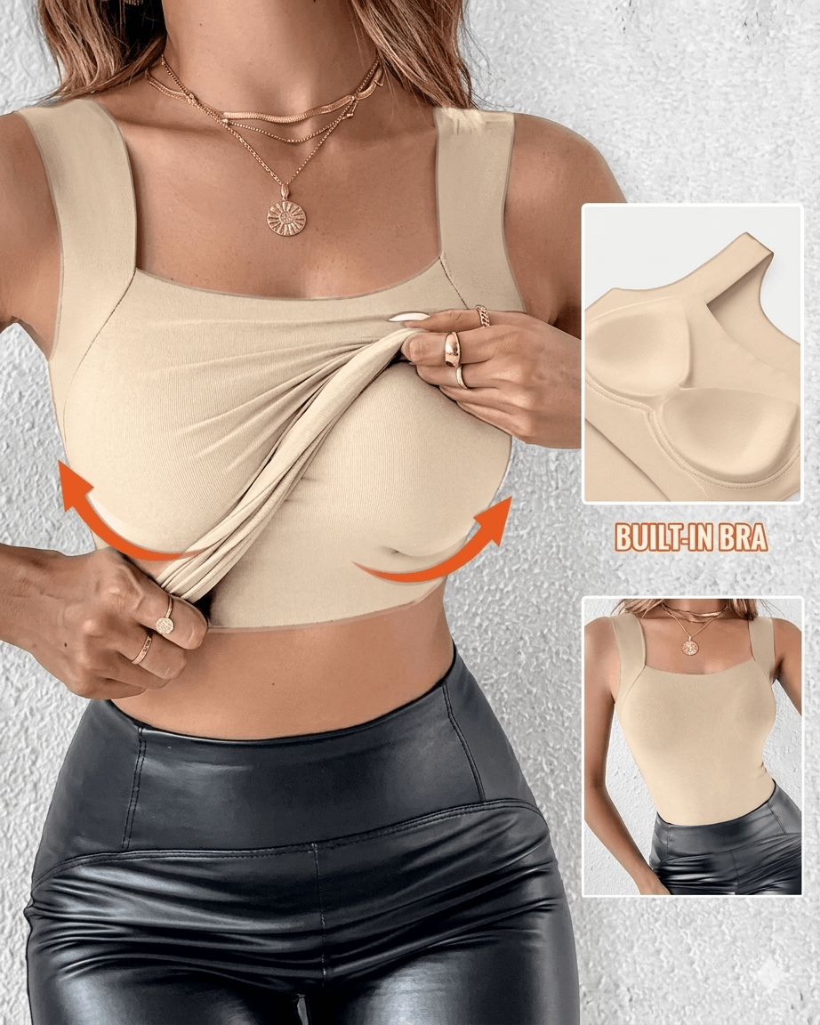 2-in-1 U-Neck Sculpting Tank Top: Built-in Wireless Bra & Tummy Control – Ultra-Soft Seamless Shaper for All-Day Comfort