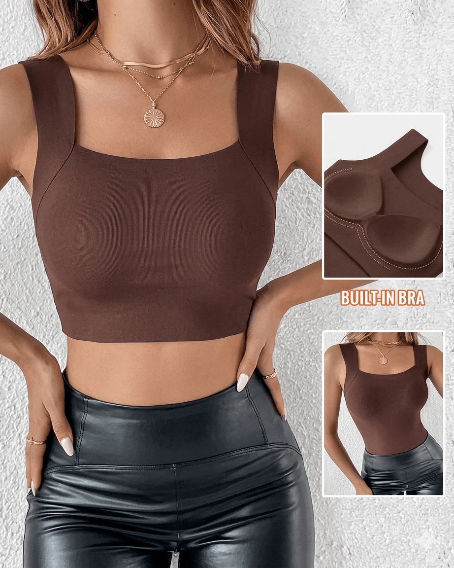 2-in-1 U-Neck Sculpting Tank Top: Built-in Wireless Bra & Tummy Control – Ultra-Soft Seamless Shaper for All-Day Comfort