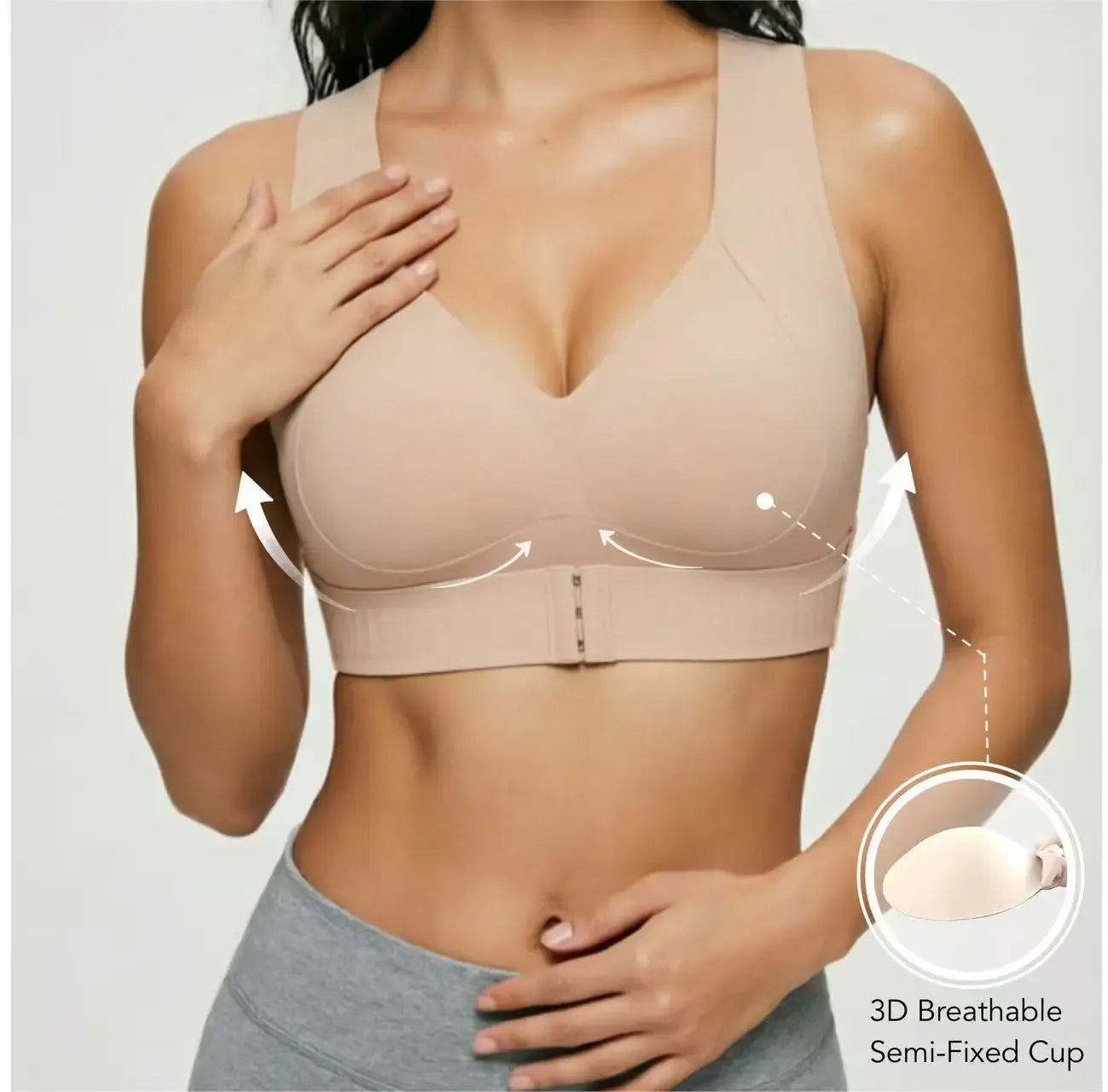 Posture Correction Bra, Women's Beige Wireless Bra, Soft, Breathable, Non-Removable Molded Cups, Yoga/Fitness Sports Bra for Gym and Daily Training, Bra summervibes