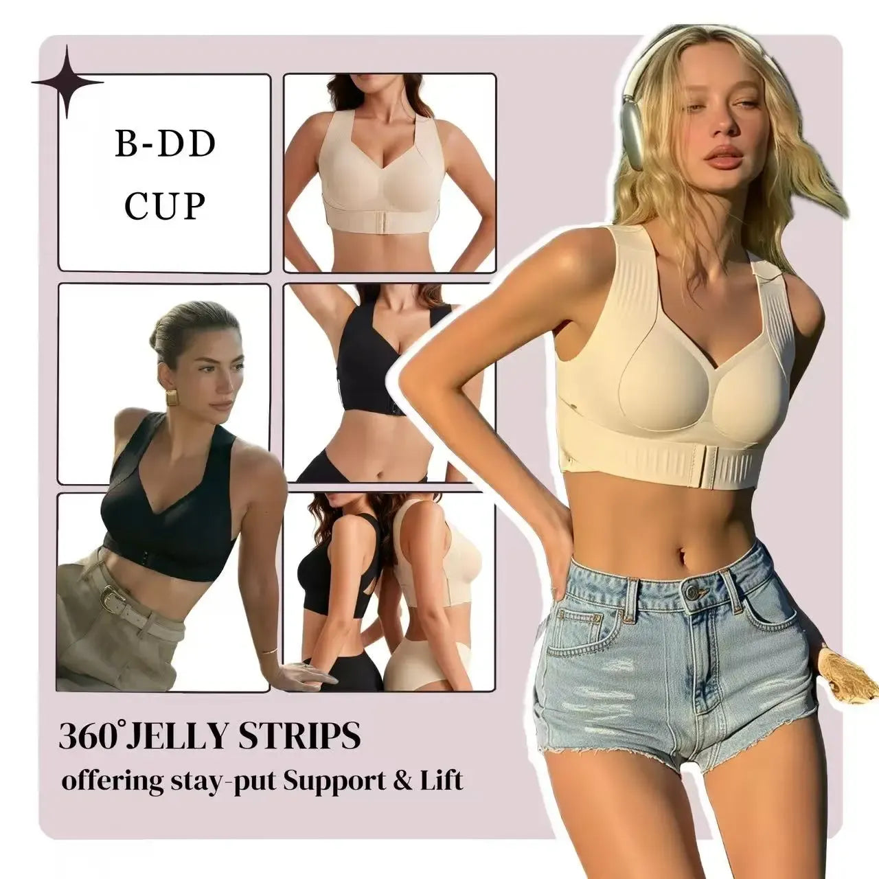 Posture Correction Bra, Women's Beige Wireless Bra, Soft, Breathable, Non-Removable Molded Cups, Yoga/Fitness Sports Bra for Gym and Daily Training, Bra summervibes