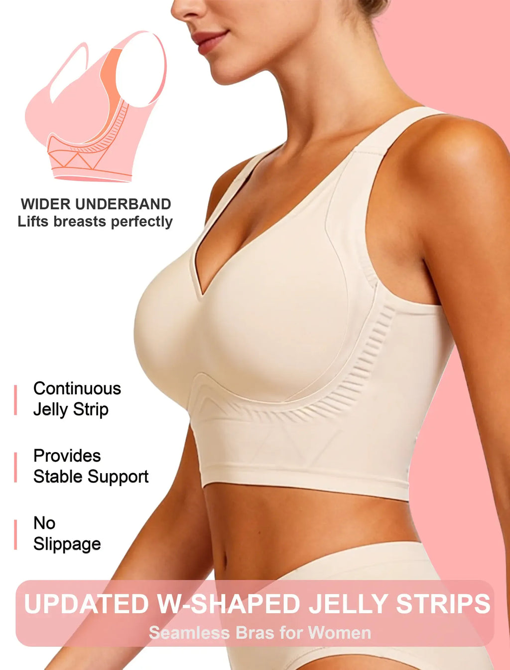Soft Intention Plus Size Back Fat Smoothing Jelly Bra 7 Row Hooks,  Seamless,Everyday,Push Up