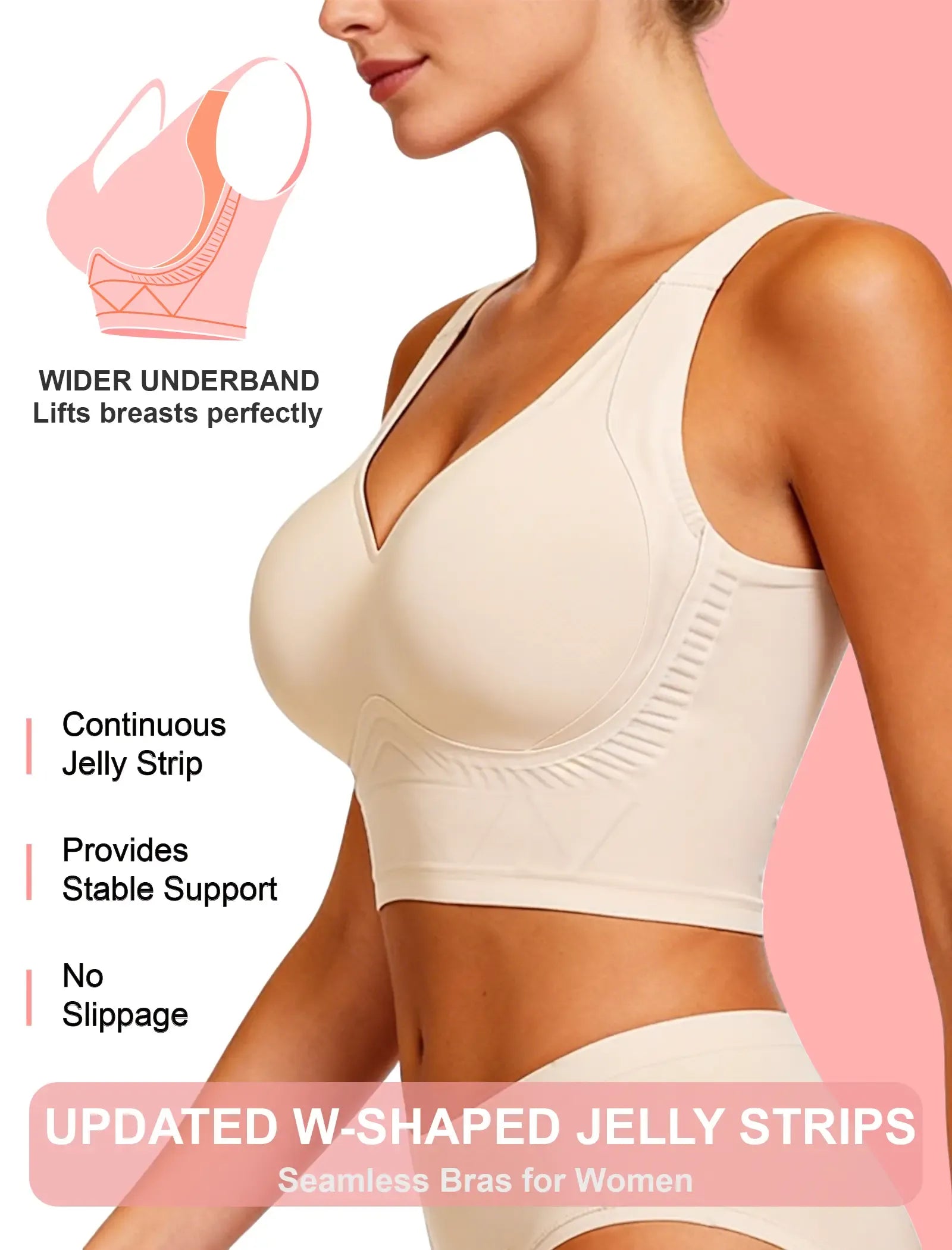 Soft Intention Plus Size Back Fat Smoothing Jelly Bra 7 Row Hooks,  Seamless,Everyday,Push Up