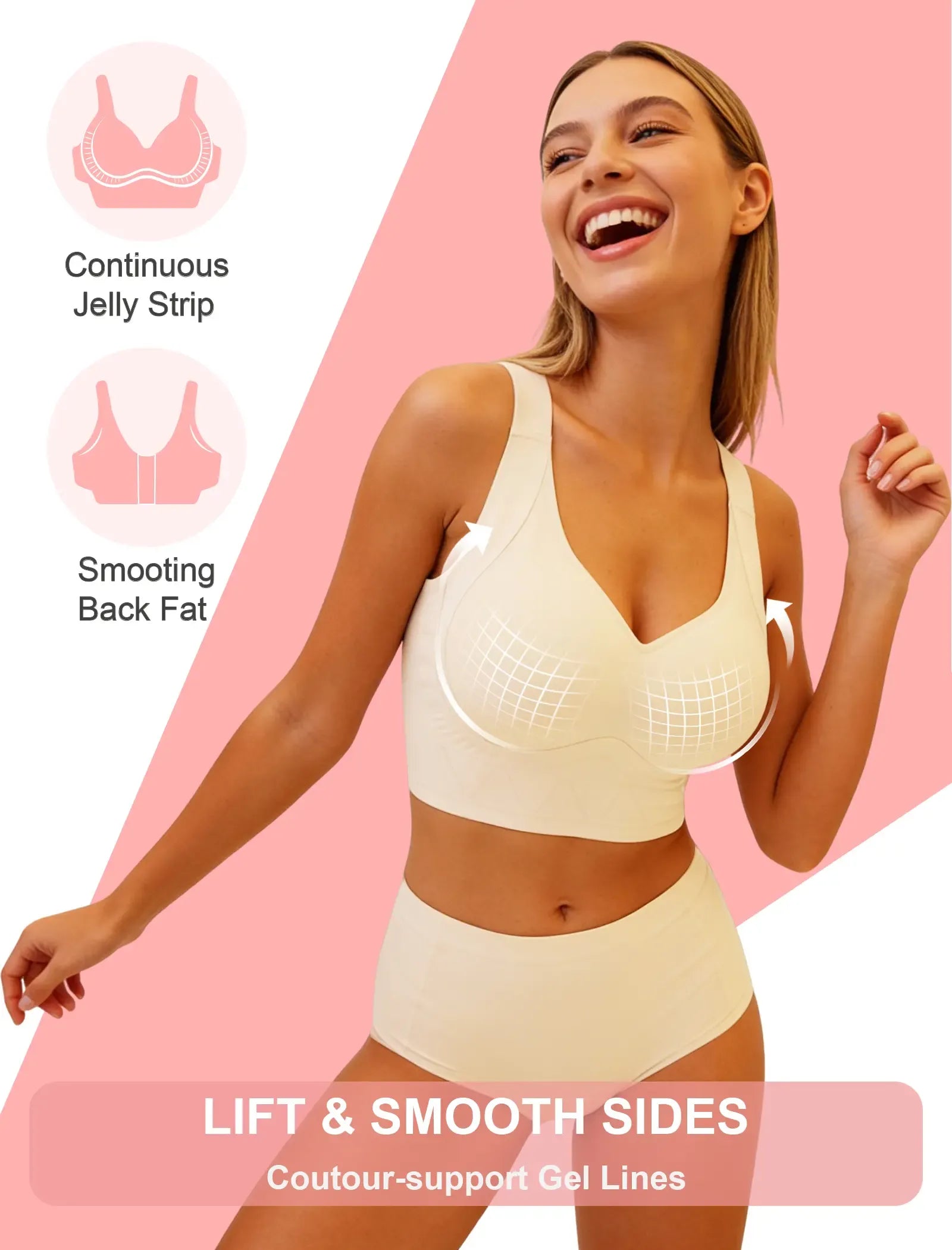 Soft Intention Plus Size Back Fat Smoothing Jelly Bra 7 Row Hooks,  Seamless,Everyday,Push Up