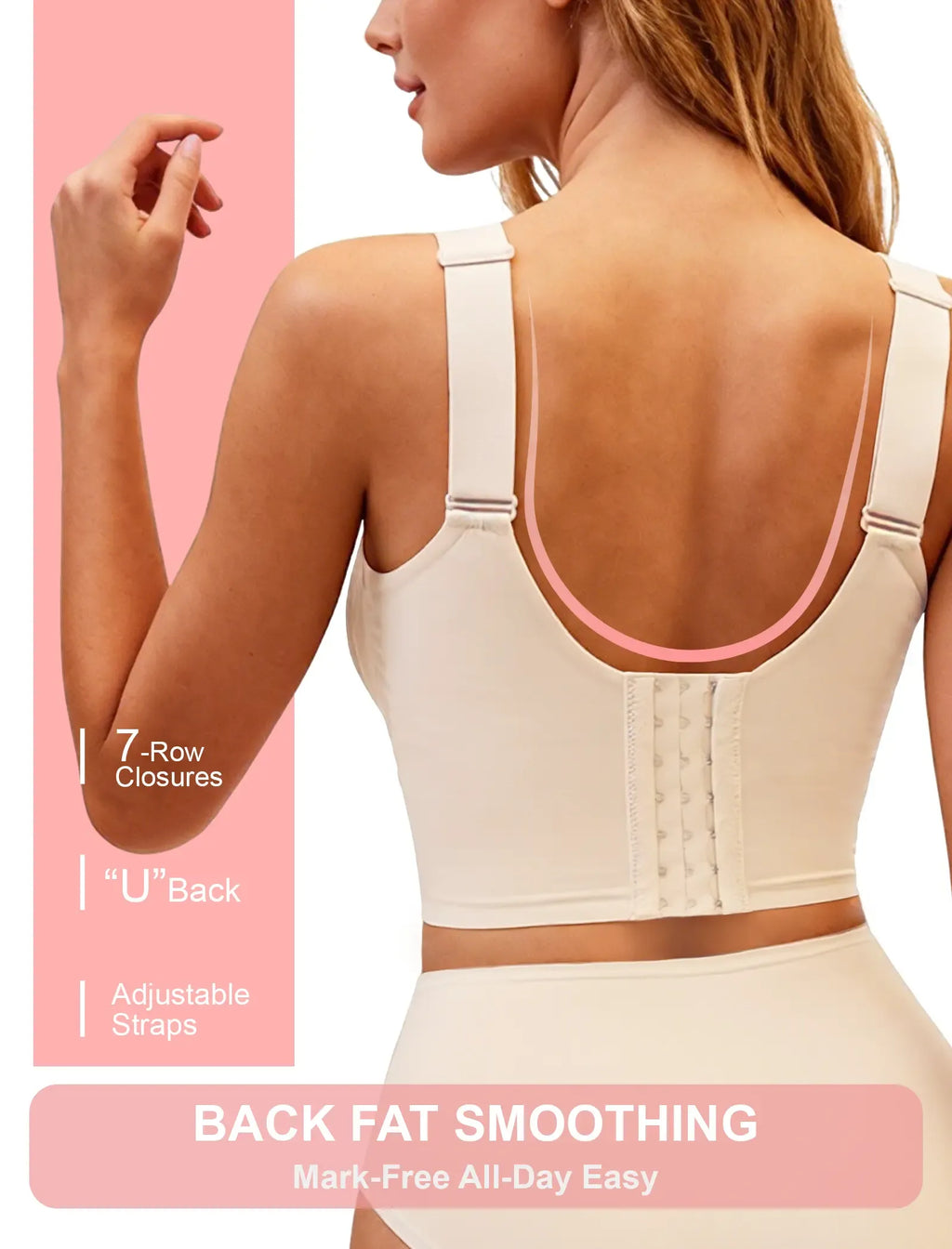 Soft Intention Plus Size Back Fat Smoothing Jelly Bra 7 Row Hooks,  Seamless,Everyday,Push Up