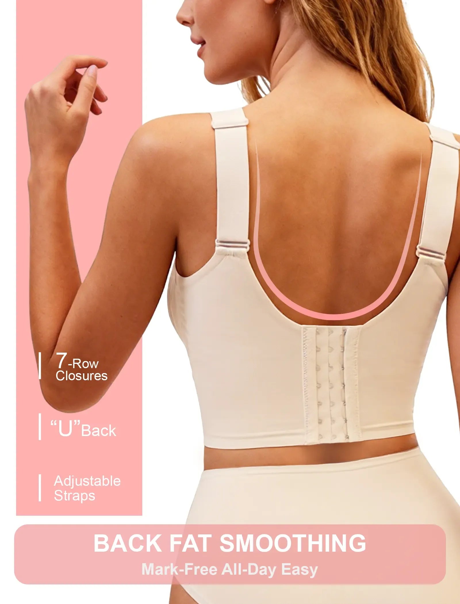 Soft Intention Plus Size Back Fat Smoothing Jelly Bra 7 Row Hooks,  Seamless,Everyday,Push Up