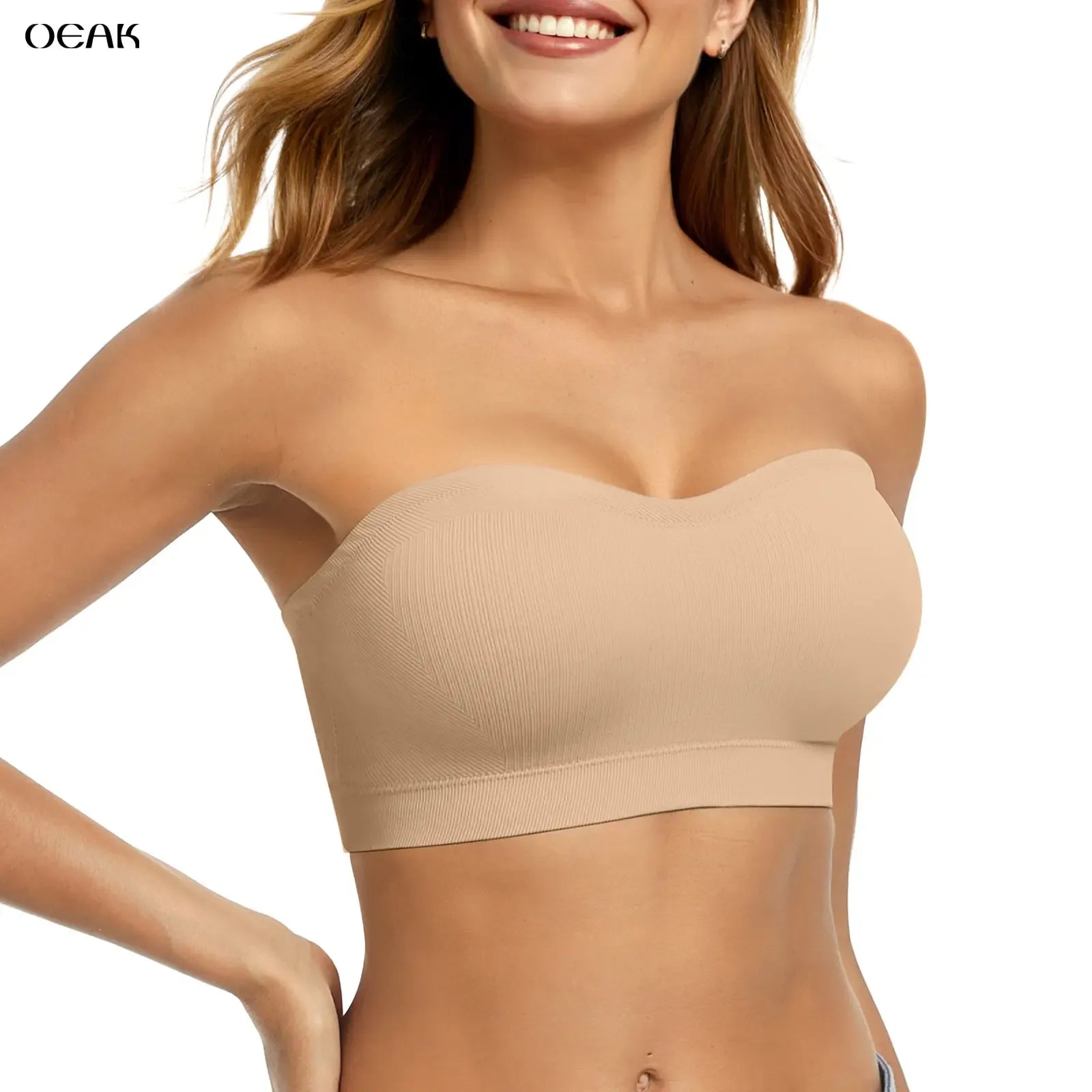 OEAK Women Non-Slip Bandeau Bras With Comfortable Strapless Bra Seamless Wireless Tube Top Soft Wireless Bra