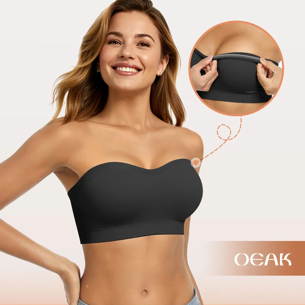 OEAK Women Non-Slip Bandeau Bras With Comfortable Strapless Bra Seamless Wireless Tube Top Soft Wireless Bra