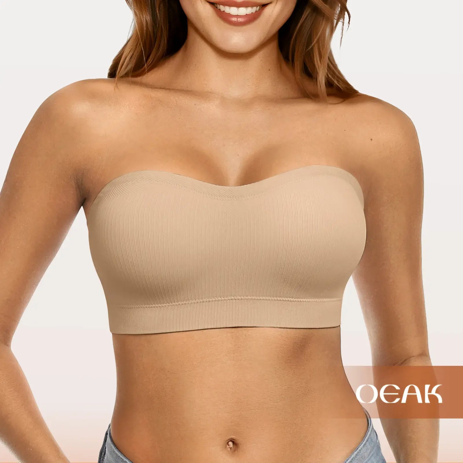 OEAK Women Non-Slip Bandeau Bras With Comfortable Strapless Bra Seamless Wireless Tube Top Soft Wireless Bra