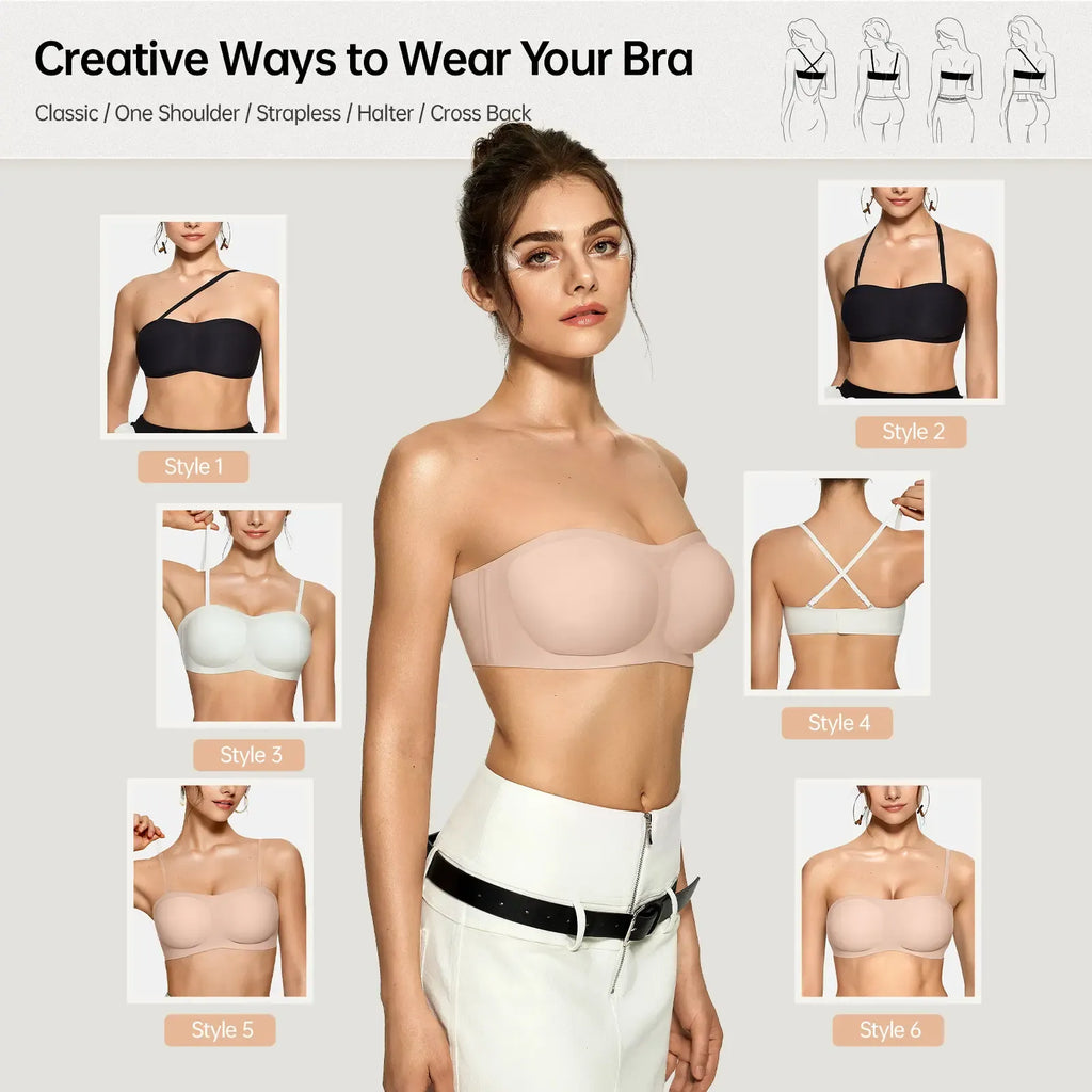 OEAK Womens Strapless Bras Push Up Bandeau Bra Non Slip Wireless Supportive Padded Bras Seamless Comfortable Tube Jelly Bra