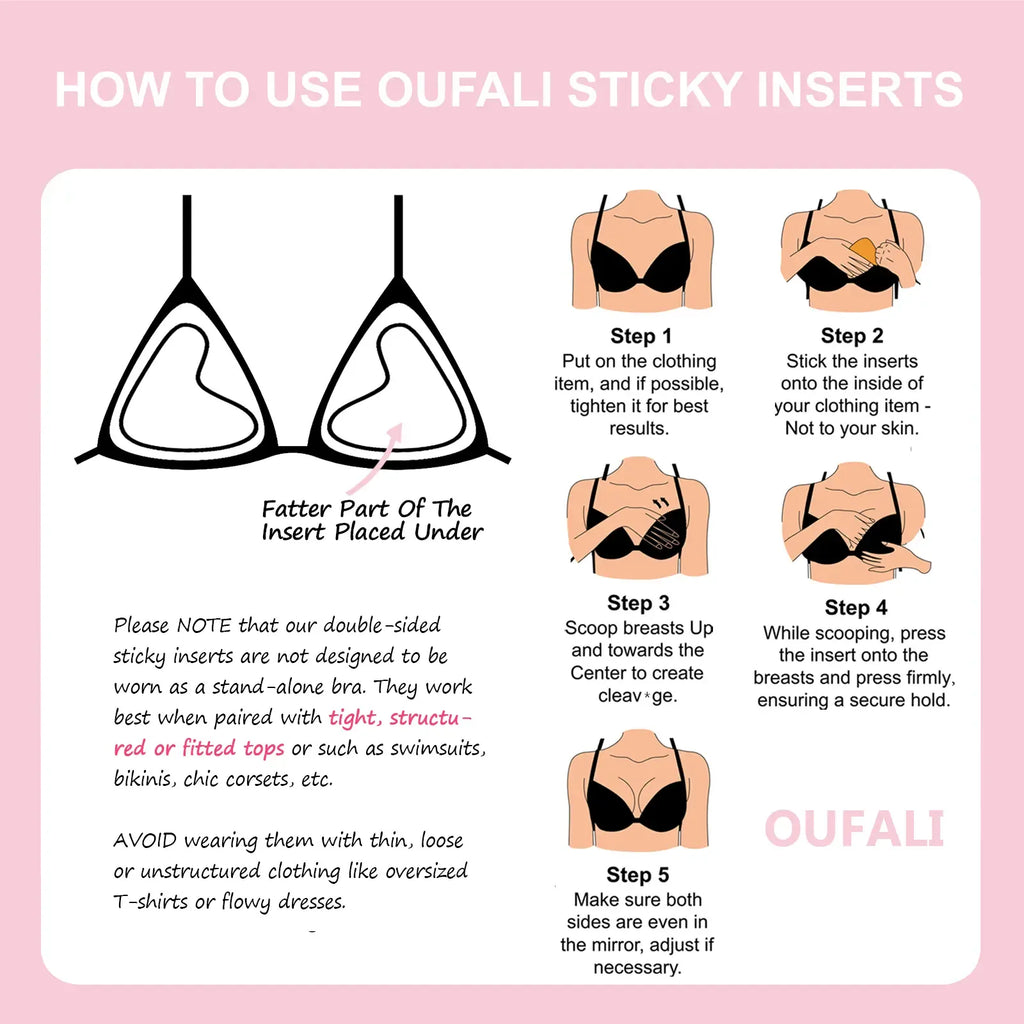 OUFALI Push Up Sticky Inserts Double-Sided Adhesive Ultra Boost Padding Inserts for Bikini Swimsuit Sports Strapless Bra