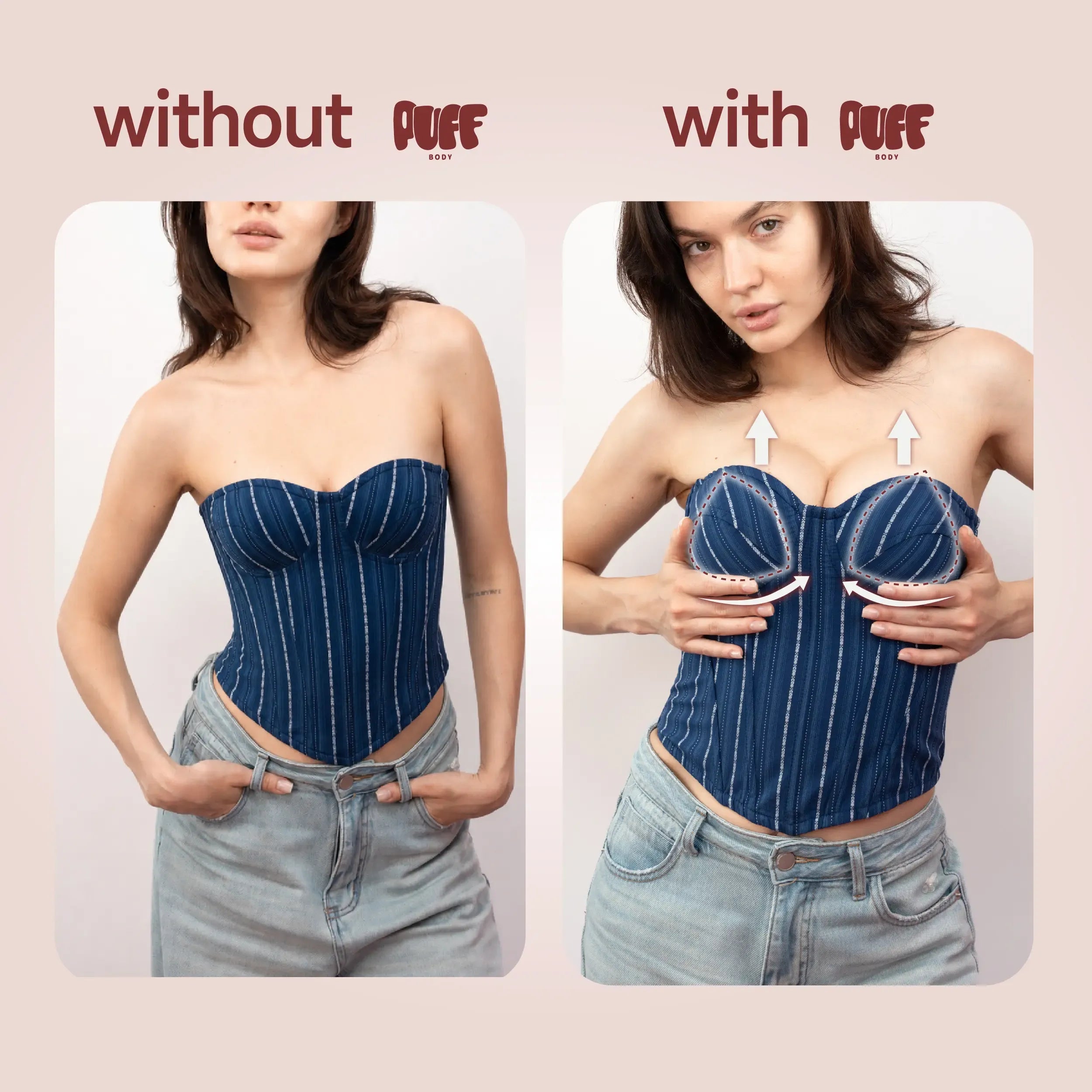 PUFF Invisible Lift Sticky Bra Inserts for Women, Patented No Sew Adhesive Bra Pads, Push Up Cleavage Enhancer, Nipple Slip Coverage, Reusable Fashion Bra Inserts for Low Cut Tops, Dresses & Womenswear