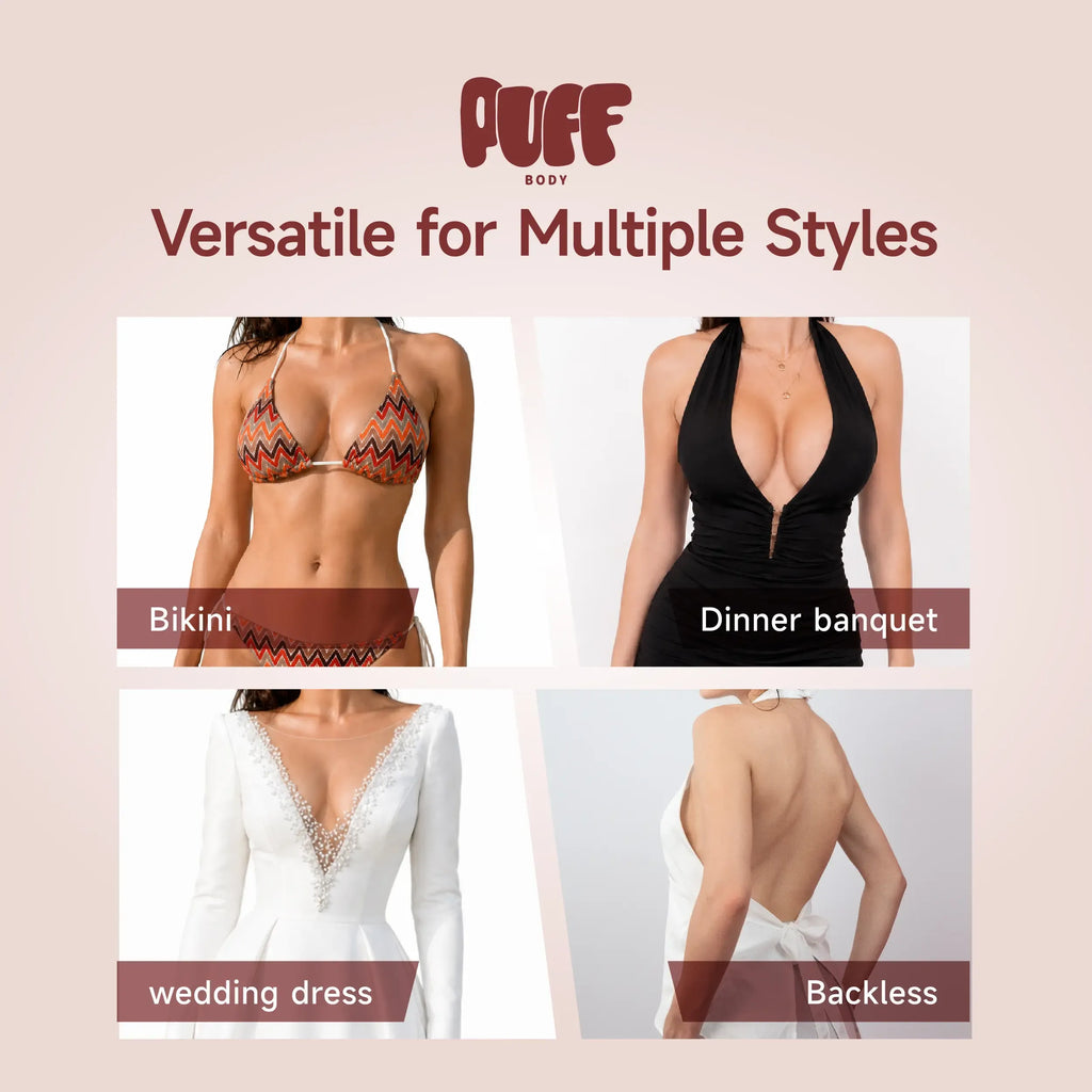 PUFF Invisible Lift Sticky Bra Inserts for Women, Patented No Sew Adhesive Bra Pads, Push Up Cleavage Enhancer, Nipple Slip Coverage, Reusable Fashion Bra Inserts for Low Cut Tops, Dresses & Womenswear