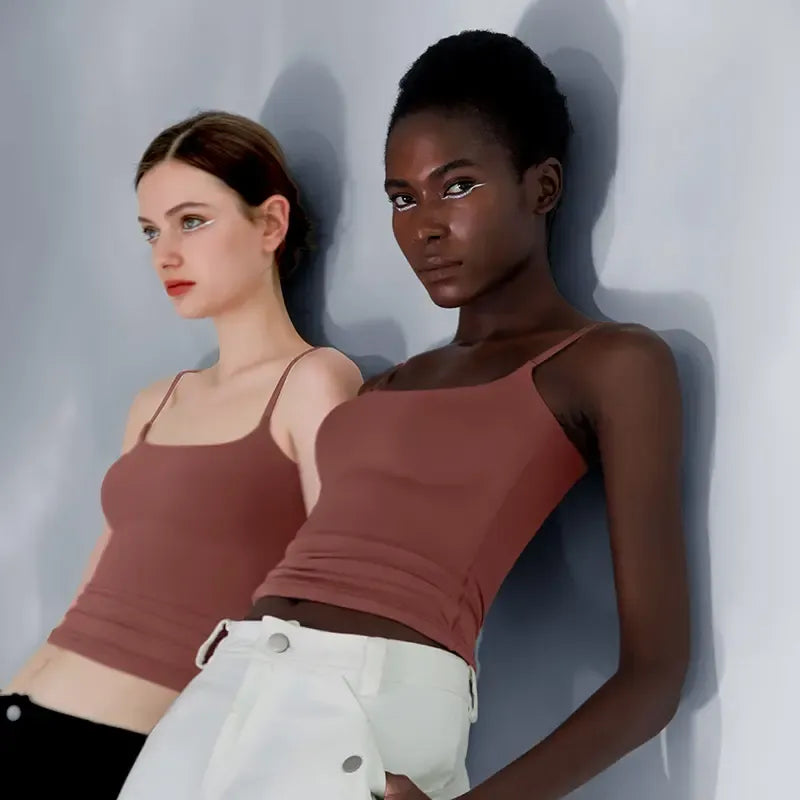 PUMIEY Spaghetti Strap Tank Top, Double Layer Not See-Through Cami, Buttery Soft Stretchy Top, Minimal Chic Essential summerwins
