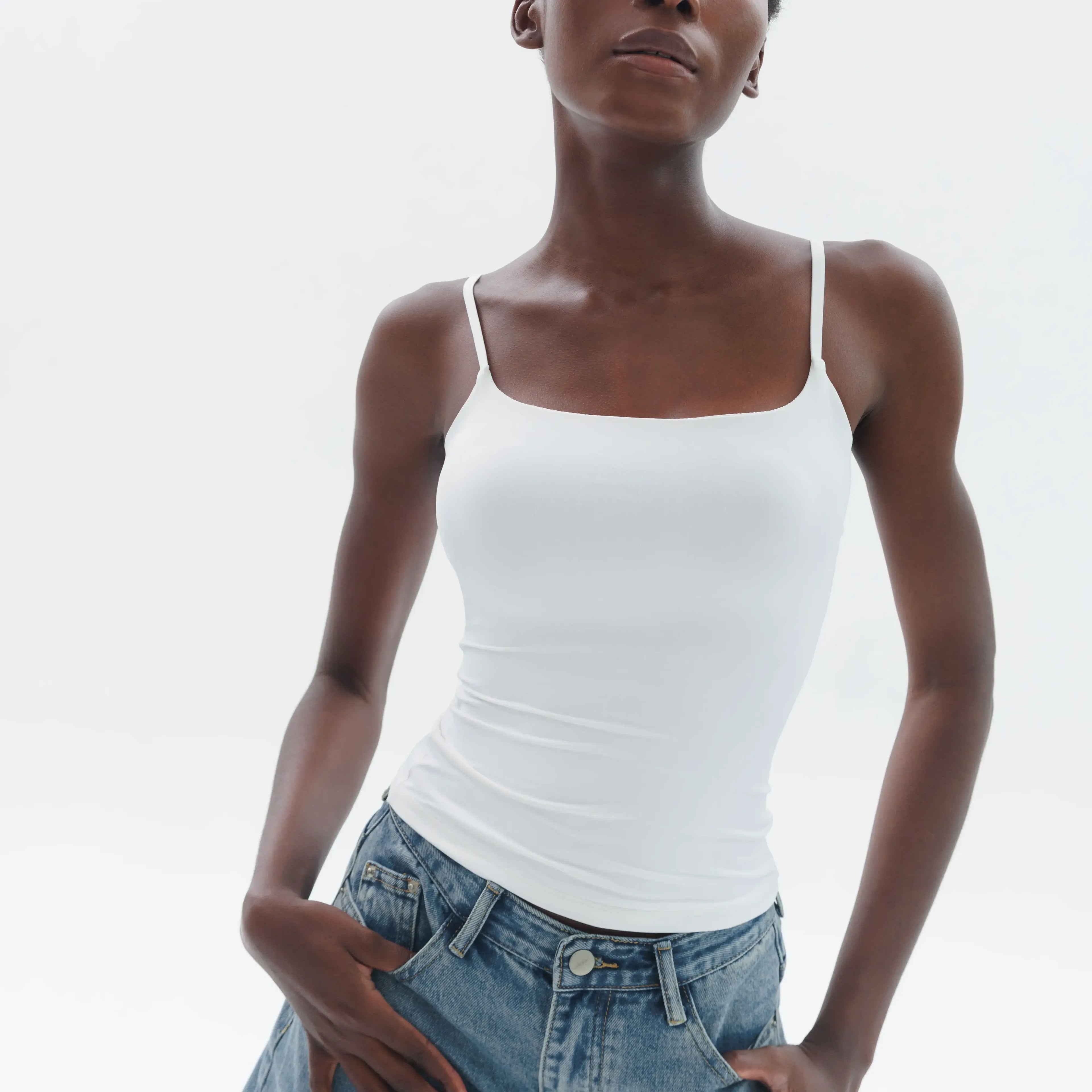 PUMIEY Spaghetti Strap Tank Top, Double Layer Not See-Through Cami, Buttery Soft Stretchy Top, Minimal Chic Essential summerwins