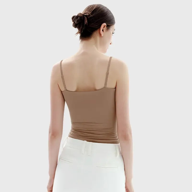 PUMIEY Spaghetti Strap Tank Top, Double Layer Not See-Through Cami, Buttery Soft Stretchy Top, Minimal Chic Essential summerwins