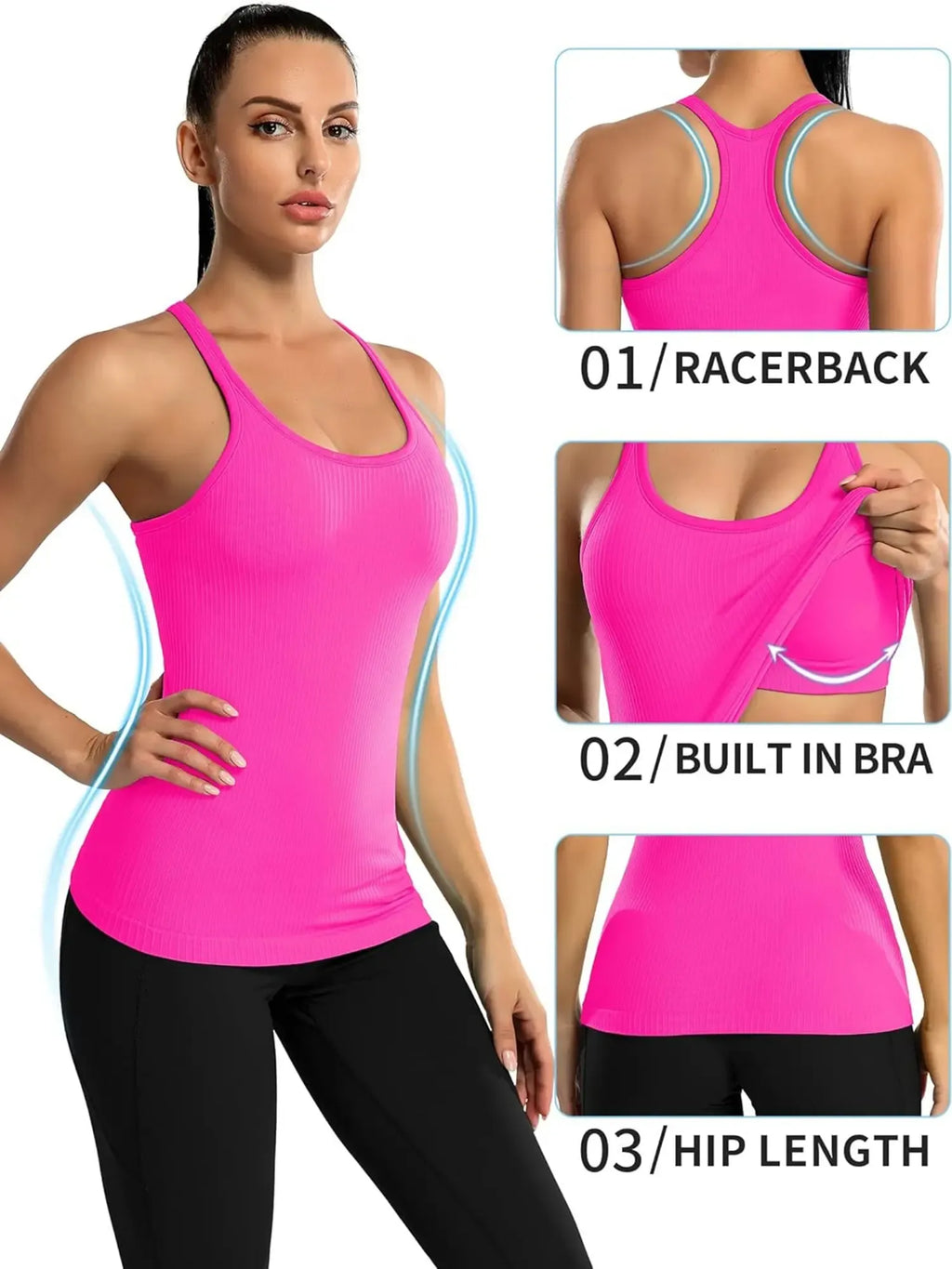 Attraco Ribbed Workout Tank Tops with Built in Bra for Women Tight Racerback Scoop Neck Athletic Top summerwins