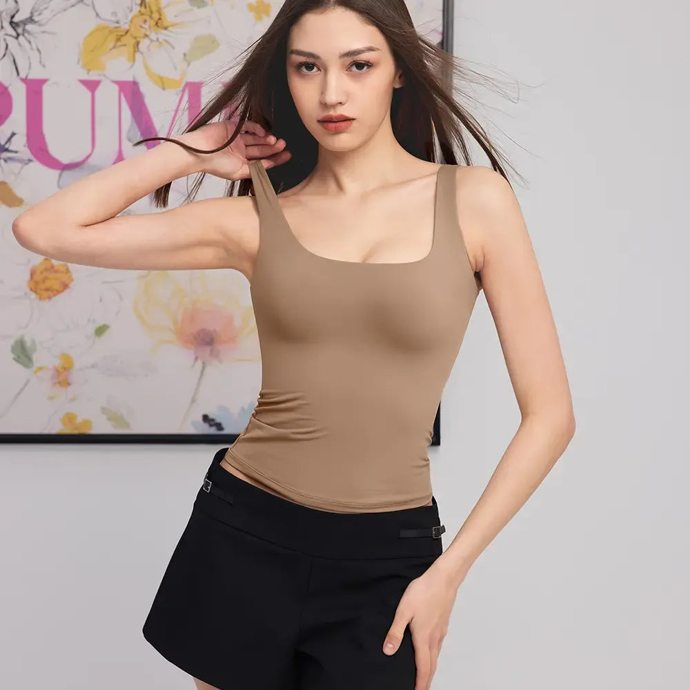 PUMIEY Women's Square Neck Tank Top, Wide Strap Buttery Soft Cami, Double Layer Stretchy Top, Comfortable Everyday Essential summerwins