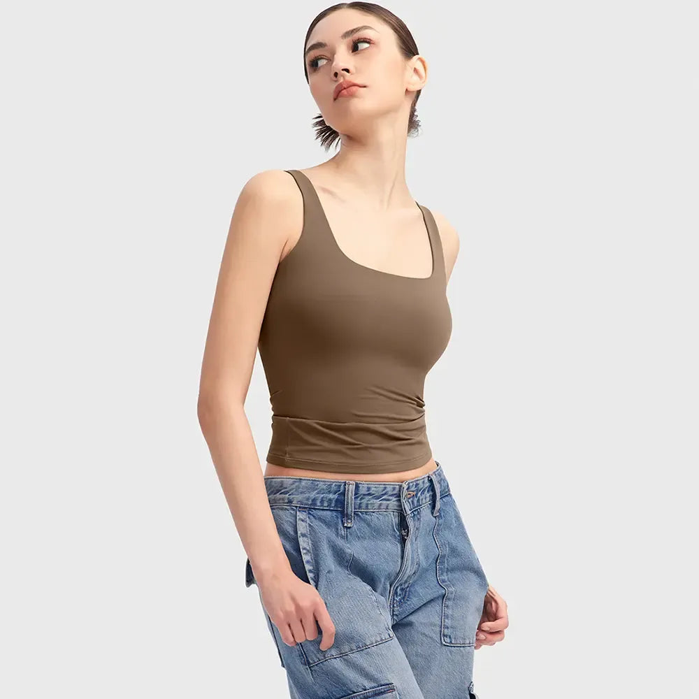 PUMIEY Women's Square Neck Tank Top, Wide Strap Buttery Soft Cami, Double Layer Stretchy Top, Comfortable Everyday Essential summerwins