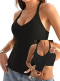 Danysu V Neck Cotton Tank Tops with Built-in Shelf Bra Sleeveless Racerback Fitted Basic Cami Shirts