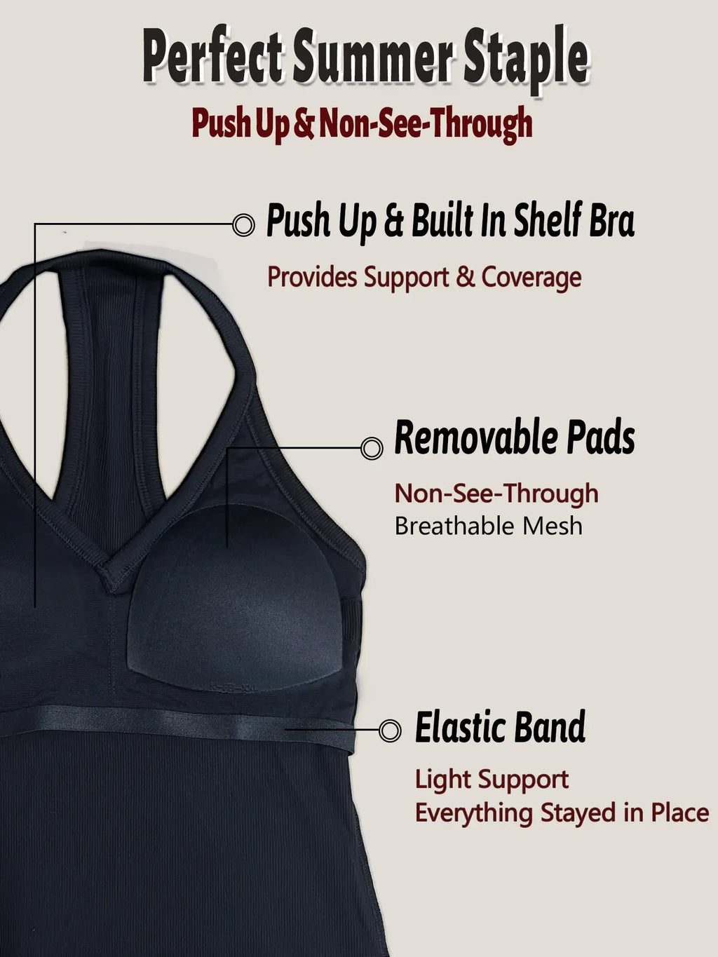 Danysu V Neck Cotton Tank Tops with Built-in Shelf Bra Sleeveless Racerback Fitted Basic Cami Shirts