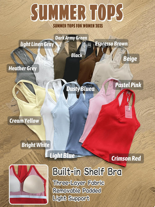 Danysu V Neck Cotton Tank Tops with Built-in Shelf Bra Sleeveless Racerback Fitted Basic Cami Shirts