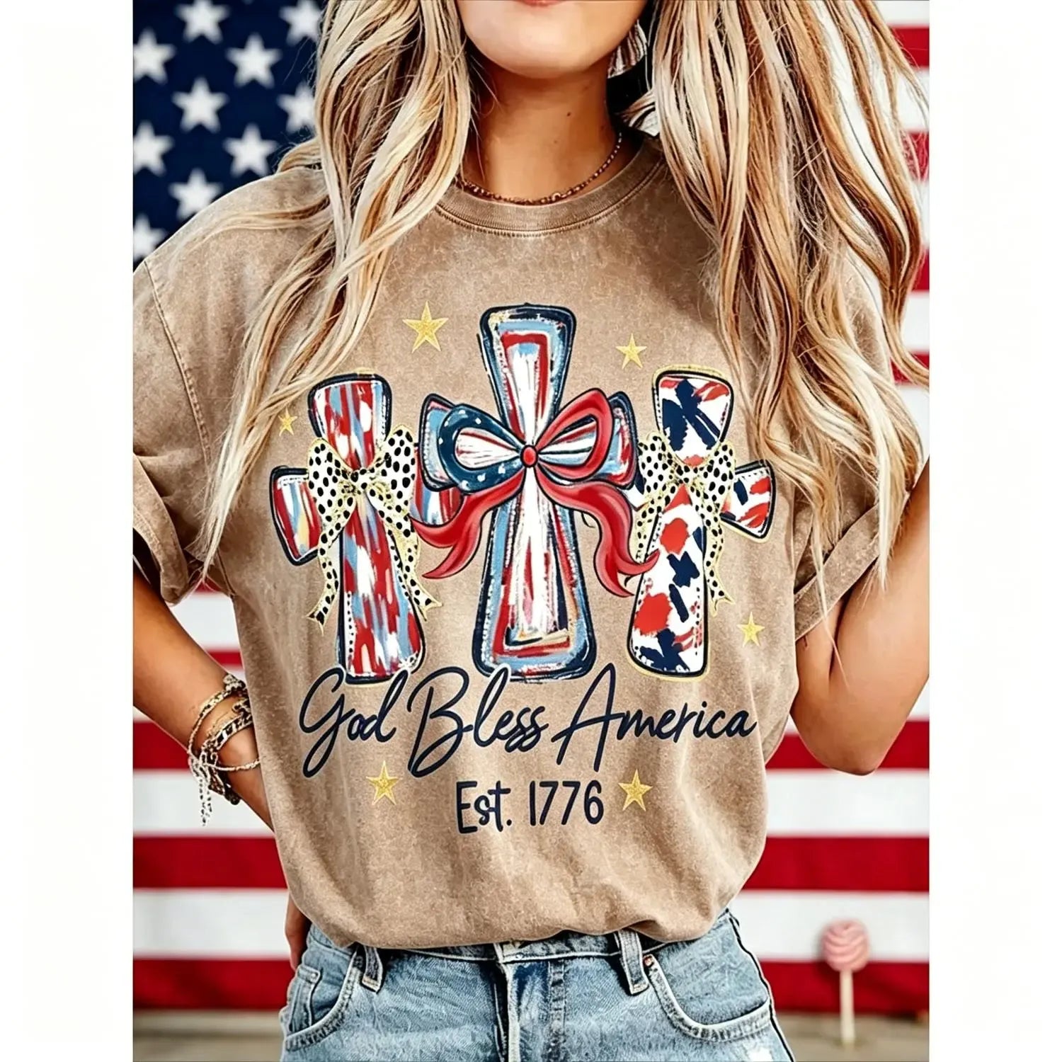 God Bless America Women Washed T-shirt Vintage 250 Years America Anniversary USA 250th Birthday Gift Shirt Memorial Independence Day 4th of July Men Women Cotton Tee Shirt
