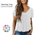 Dokotoo Women's Casual Summer Short Sleeve V Neck Tops T-shirts - Loose Fit & Comfortable Shirring Top