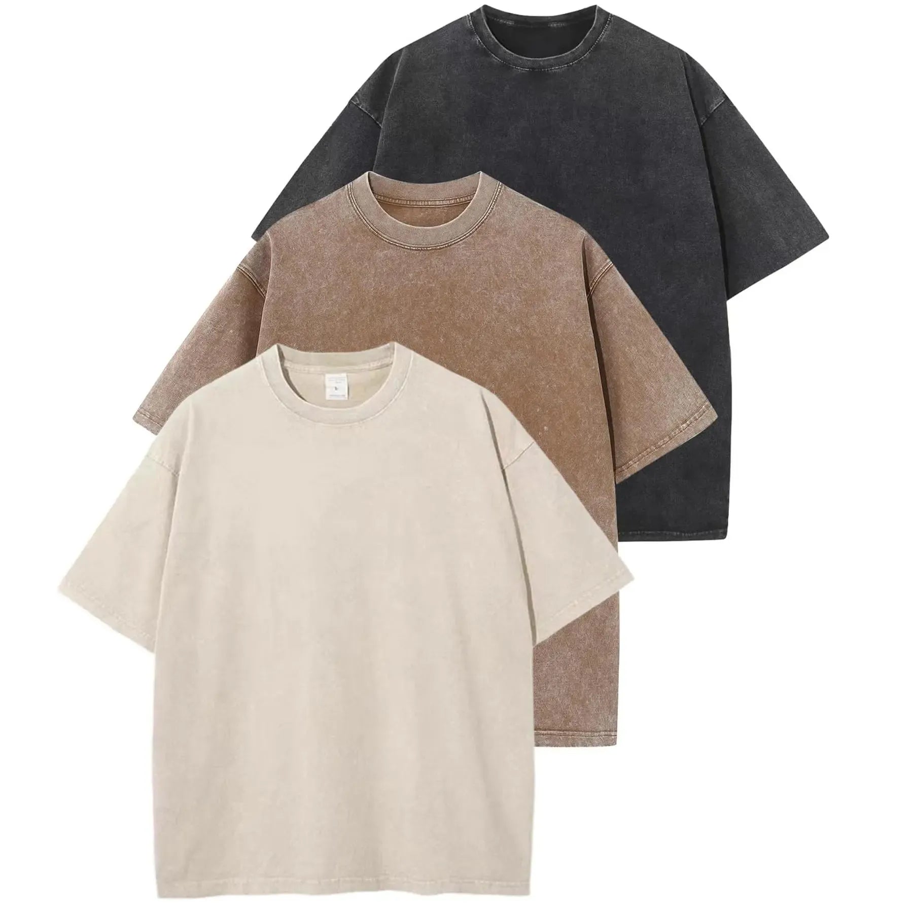 Yimoon 3 Pack Women's Oversized T Shirts Acid Wash Cotton Crew Neck Half Short Sleeve Summer Unisex Tees Casual Loose Fit Solid Streetwear Comfortable Tops Basic Womenswear Plain Tshirt