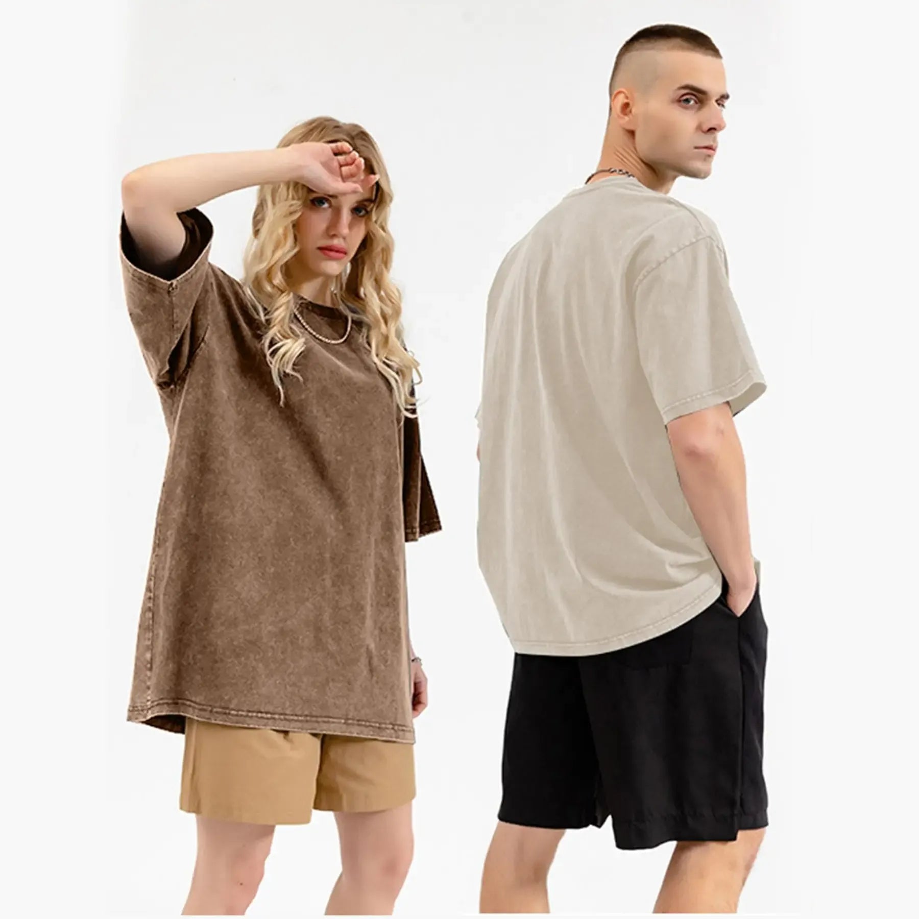 Yimoon 3 Pack Women's Oversized T Shirts Acid Wash Cotton Crew Neck Half Short Sleeve Summer Unisex Tees Casual Loose Fit Solid Streetwear Comfortable Tops Basic Womenswear Plain Tshirt