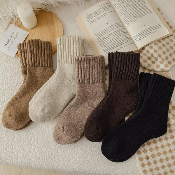 Women's 5-Pair Bridal Casual Socks, Minimalist Multicolor Plain Style, Soft Comfortable Fabric, Warm All-Day Mid-Calf Socks, Fall & Winter Everyday Wear