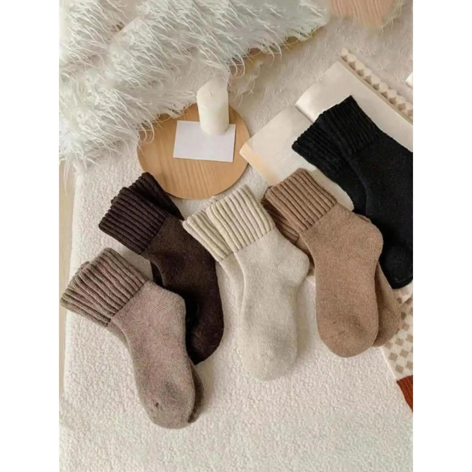 Women's 5-Pair Bridal Casual Socks, Minimalist Multicolor Plain Style, Soft Comfortable Fabric, Warm All-Day Mid-Calf Socks, Fall & Winter Everyday Wear