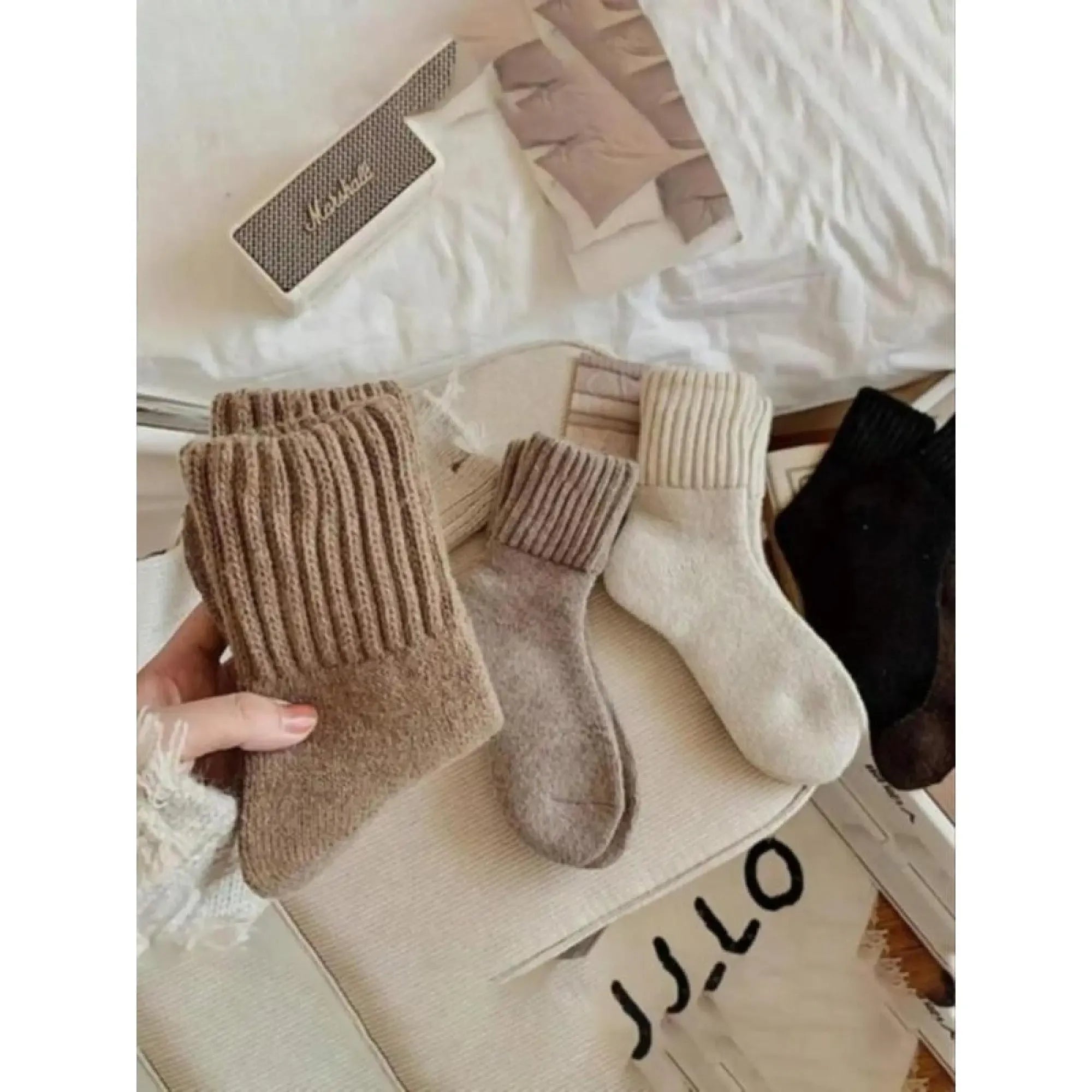 Women's 5-Pair Bridal Casual Socks, Minimalist Multicolor Plain Style, Soft Comfortable Fabric, Warm All-Day Mid-Calf Socks, Fall & Winter Everyday Wear