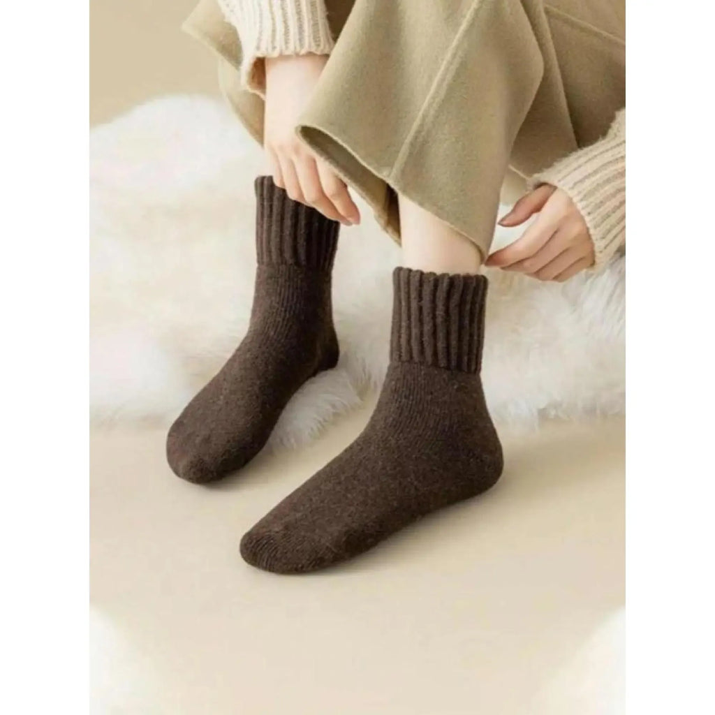 Women's 5-Pair Bridal Casual Socks, Minimalist Multicolor Plain Style, Soft Comfortable Fabric, Warm All-Day Mid-Calf Socks, Fall & Winter Everyday Wear