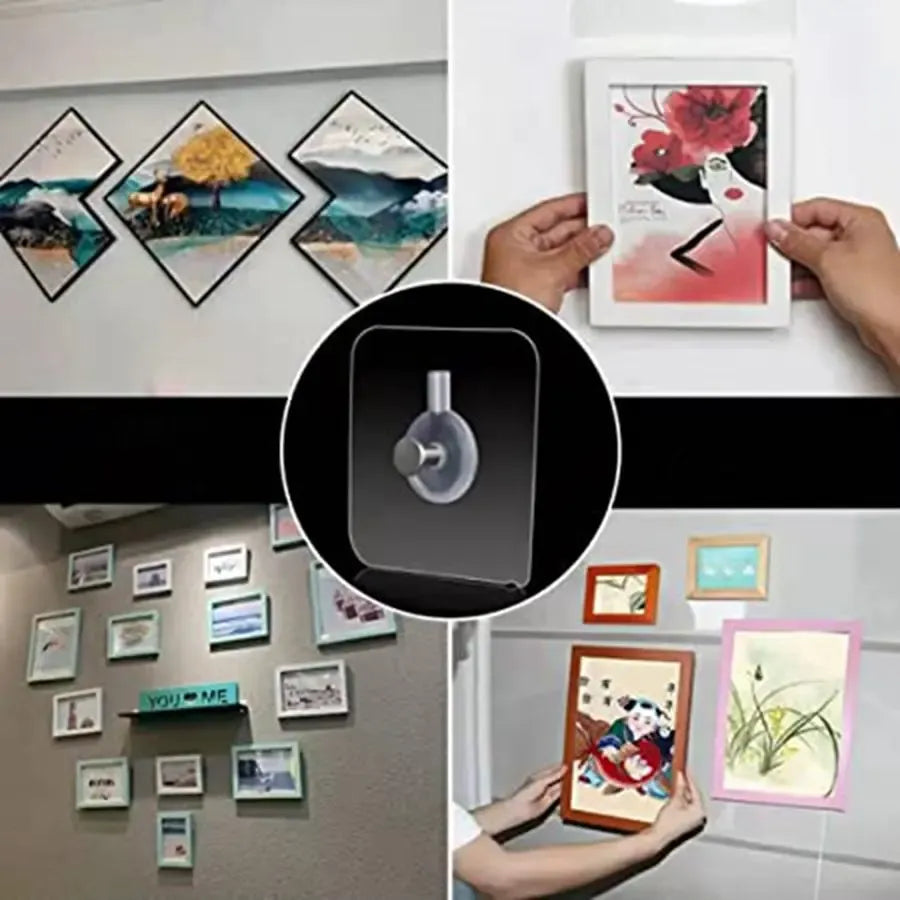 Wall-Mounted Hooks (10pcs), Punch-Free Self-Adhesive Picture Frame & Painting Hooks, Traceless Stick Hooks for Kitchen & Bathroom, Wall Mount Acrylic, Room Organization Products
