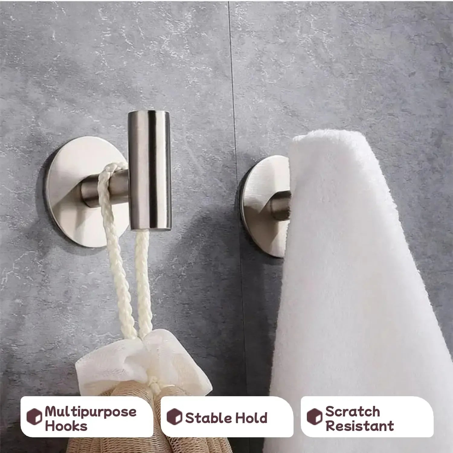 Self Adhesive Hook, 2 Counts Stainless Steel Wall Mounted Towel Hook, Simple Trendy Multi-purpose Sticky Hook, Kitchen Organizer, Home Organizers, Storage Hooks, Towel Hooks For Wall, Bathroom Hooks For Towels