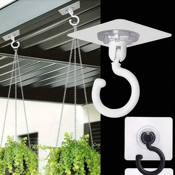 Rotatable Ceiling Adhesive Hook, 4 Counts Easy Installation Sticky Hanger for Hanging Plants, Wind Chimes, Modern Ceiling Decoration with Utility Hook