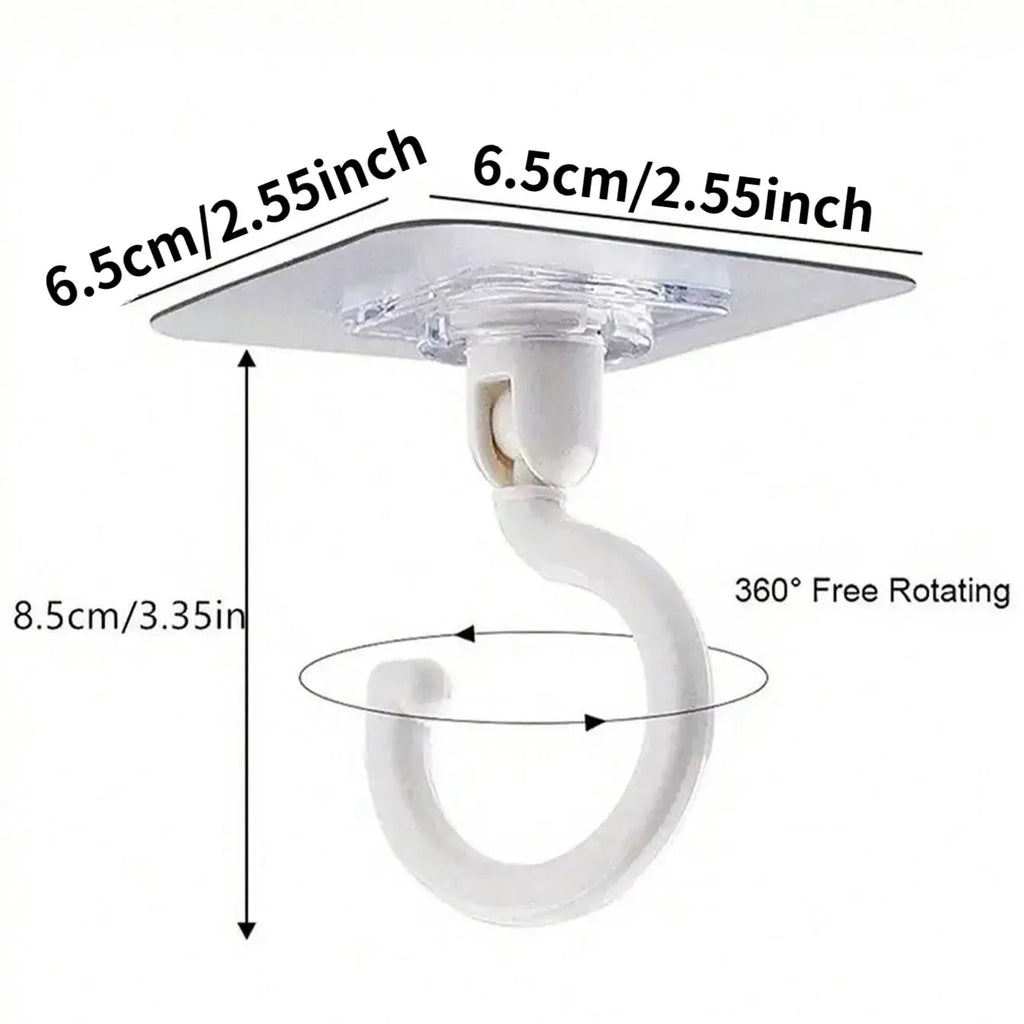 Rotatable Ceiling Adhesive Hook, 4 Counts Easy Installation Sticky Hanger for Hanging Plants, Wind Chimes, Modern Ceiling Decoration with Utility Hook