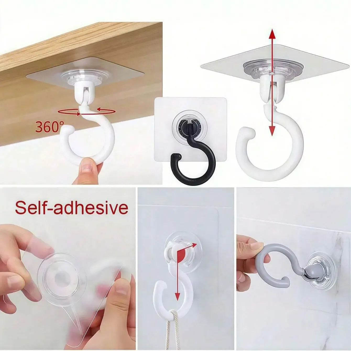Rotatable Ceiling Adhesive Hook, 4 Counts Easy Installation Sticky Hanger for Hanging Plants, Wind Chimes, Modern Ceiling Decoration with Utility Hook