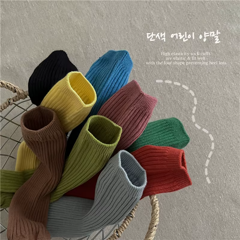 Solid Color Children's Casual Socks Ribbed Boys Girls School Sock Toddlers Ankle Sock Cotton Striped Baby Socken For Kids 1-10Y