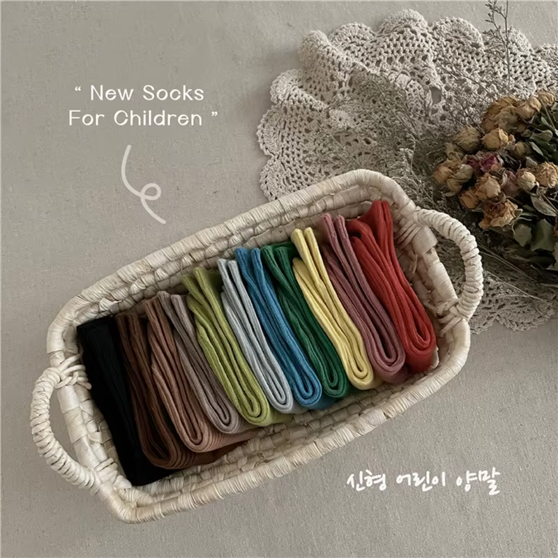 Solid Color Children's Casual Socks Ribbed Boys Girls School Sock Toddlers Ankle Sock Cotton Striped Baby Socken For Kids 1-10Y