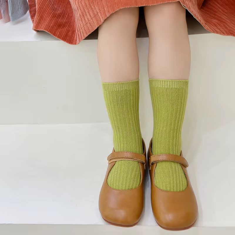 Solid Color Children's Casual Socks Ribbed Boys Girls School Sock Toddlers Ankle Sock Cotton Striped Baby Socken For Kids 1-10Y