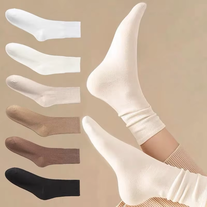 HOT SALE3/6/12 Pairs of Women's Spring or Summer Solid Colors Simple and Comfortable Mid Tube Socks Gradient Color