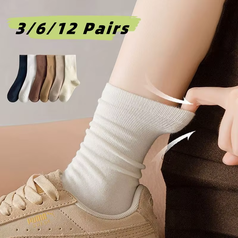 HOT SALE3/6/12 Pairs of Women's Spring or Summer Solid Colors Simple and Comfortable Mid Tube Socks Gradient Color