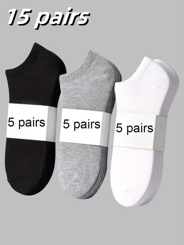 5/10/15 pairs of unisex boat socks, casual black, white and gray men's business socks, sweat-absorbent breathable