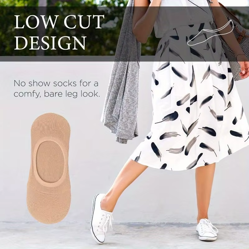 6/8 Pairs of Women's Invisible Boat Socks Solid Color Cotton Socks Breathable Thin Socks Non-slip Anti-friction No Heel Drop