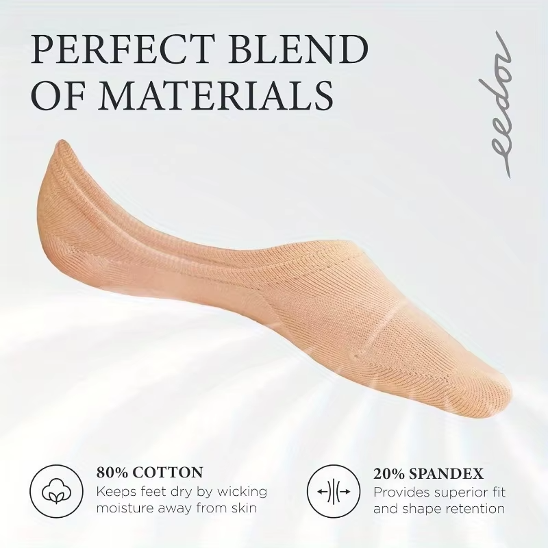 6/8 Pairs of Women's Invisible Boat Socks Solid Color Cotton Socks Breathable Thin Socks Non-slip Anti-friction No Heel Drop