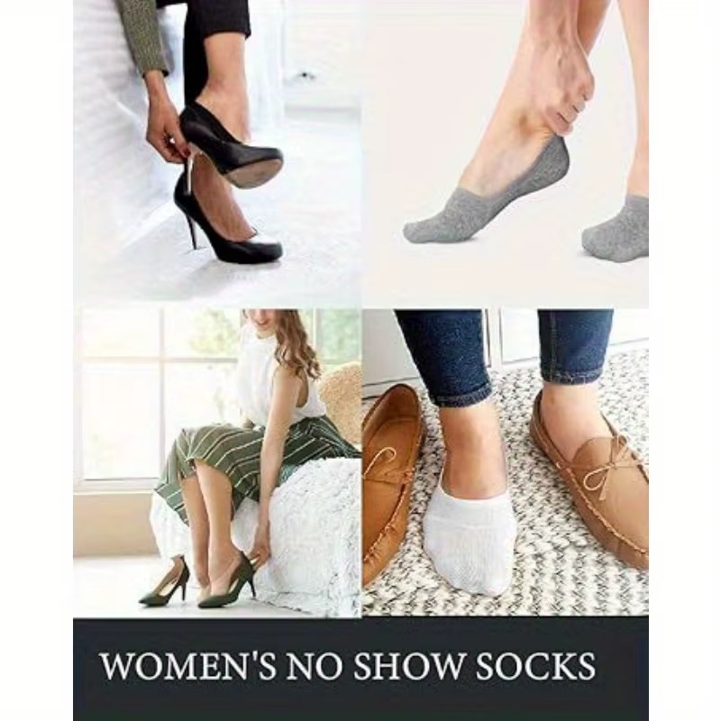6/8 Pairs of Women's Invisible Boat Socks Solid Color Cotton Socks Breathable Thin Socks Non-slip Anti-friction No Heel Drop