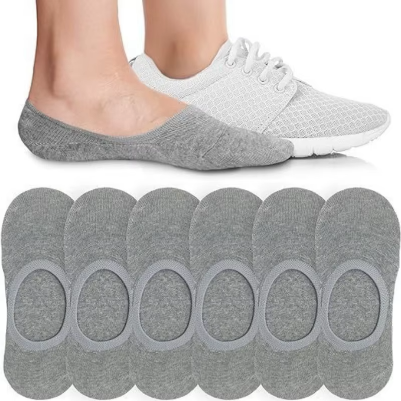 6/8 Pairs of Women's Invisible Boat Socks Solid Color Cotton Socks Breathable Thin Socks Non-slip Anti-friction No Heel Drop
